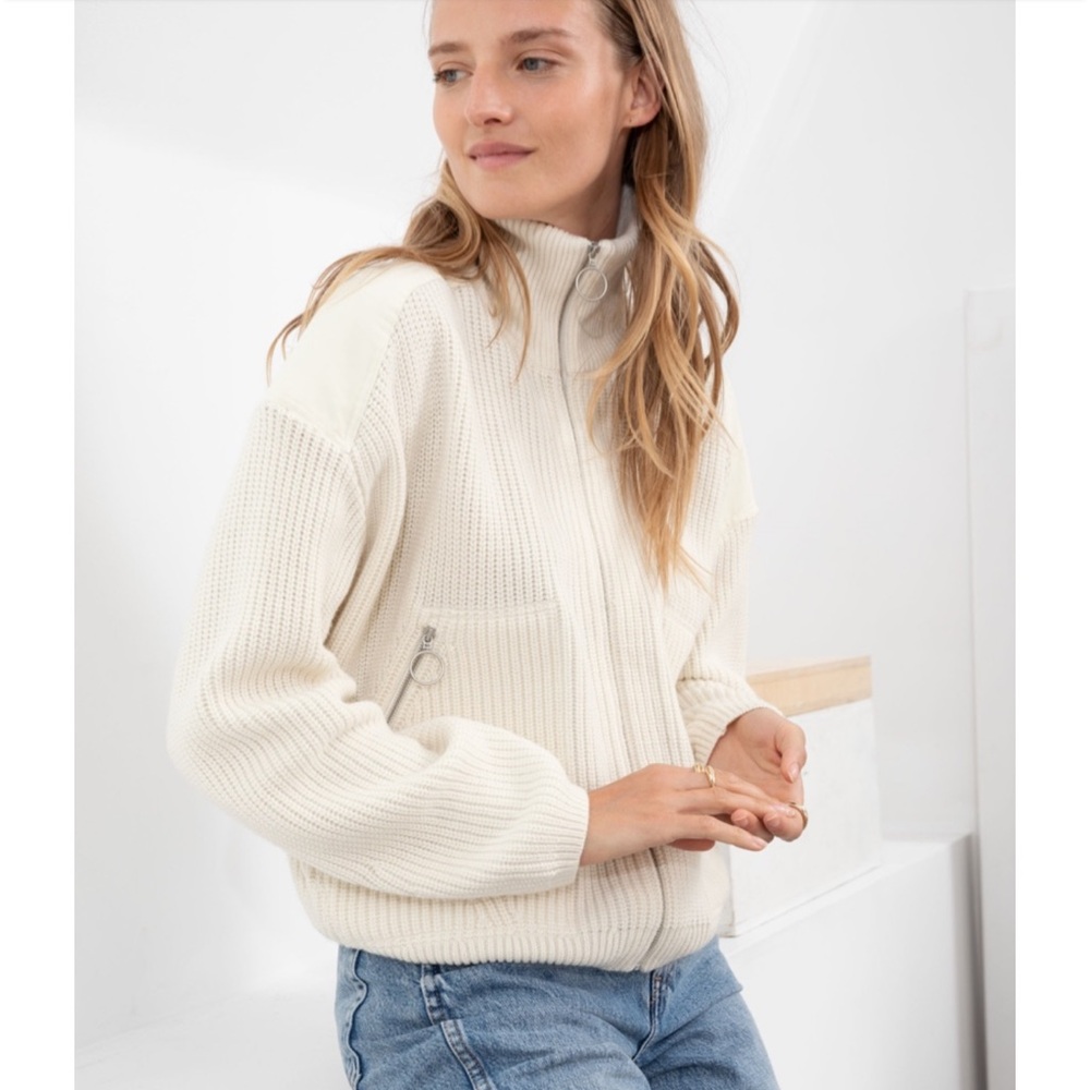 & Other Stories Wool Blend Zip Turtleneck Cardigan in Cream White